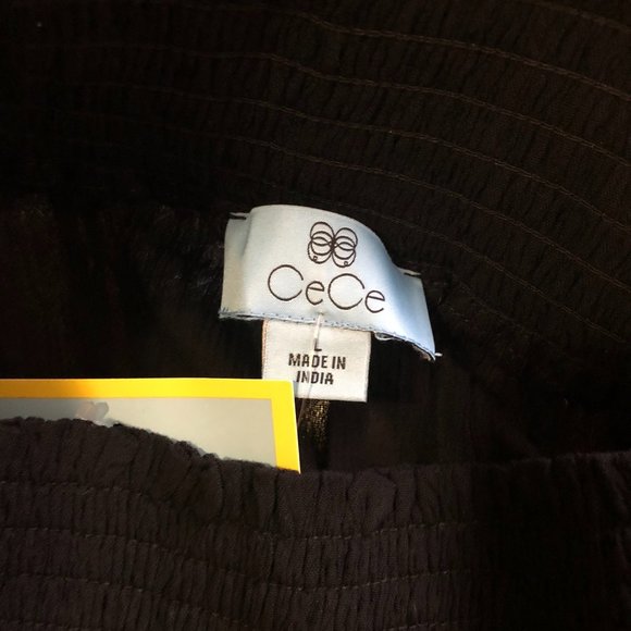 CeCe Smocked Waist Tiered High/Low Midi Skirt Black Large - Picture 8 of 9